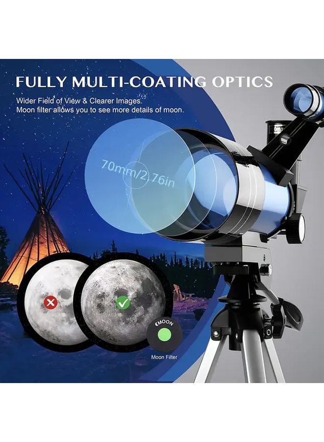 تلسكوب AFTERWAVE 150X HD70WYJ بفتحة 70 مم مع حامل ثلاثي القوائم وموجد وحامل هاتف لمراقبة القمر والكواكب والفضاء العميق - Image 5